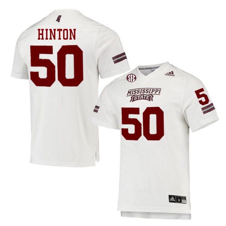 Men #50 TB Hinton Mississippi State Bulldogs College Football Jerseys Stitched-White